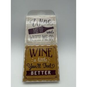 Set Of 4 Stone Tile Wine Decor Coasters In Package Made In uSA